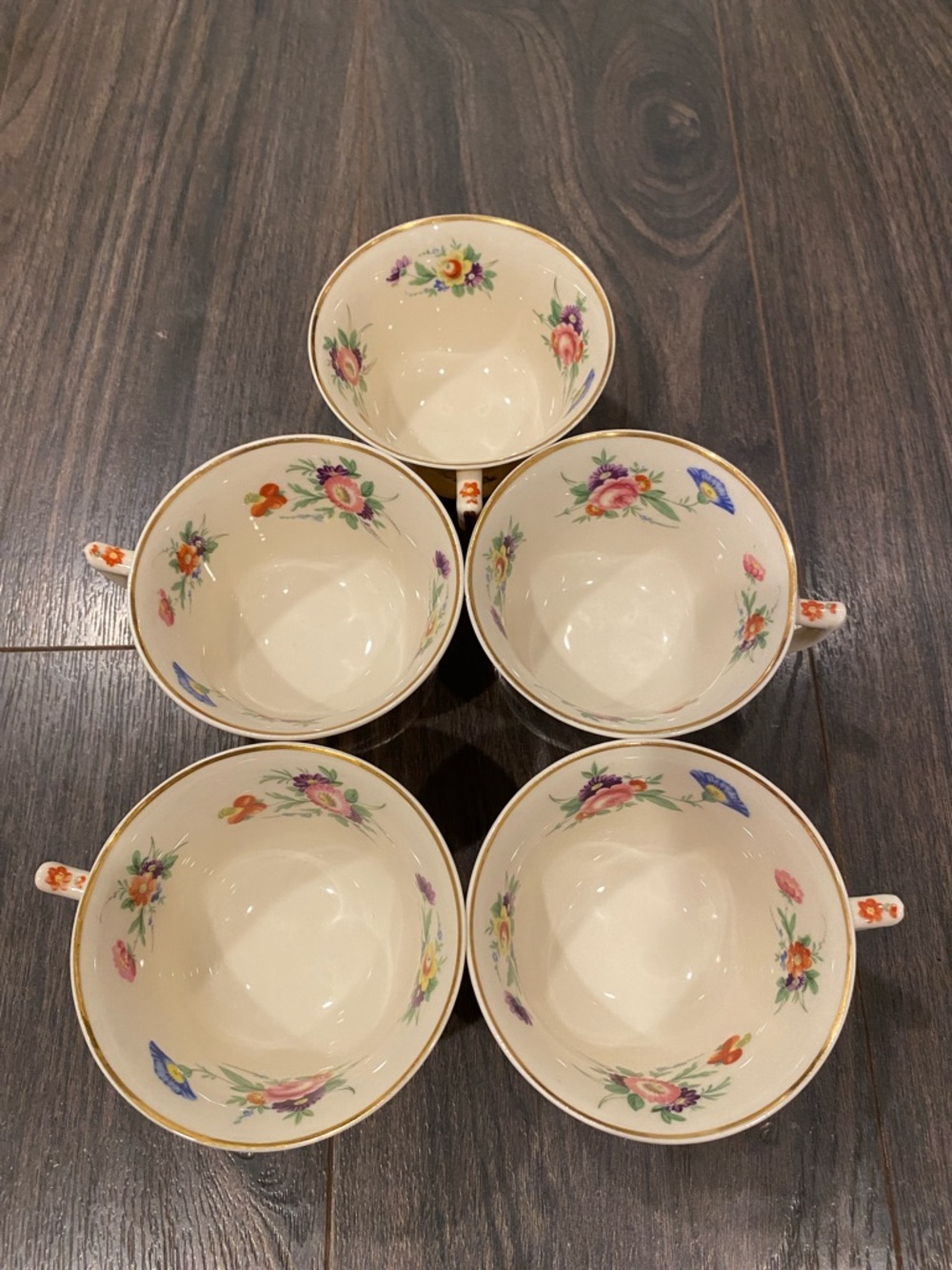 Fine Floral Cream Teacup Set with Gold Trim - Cream Floral Pattern lot of 10
